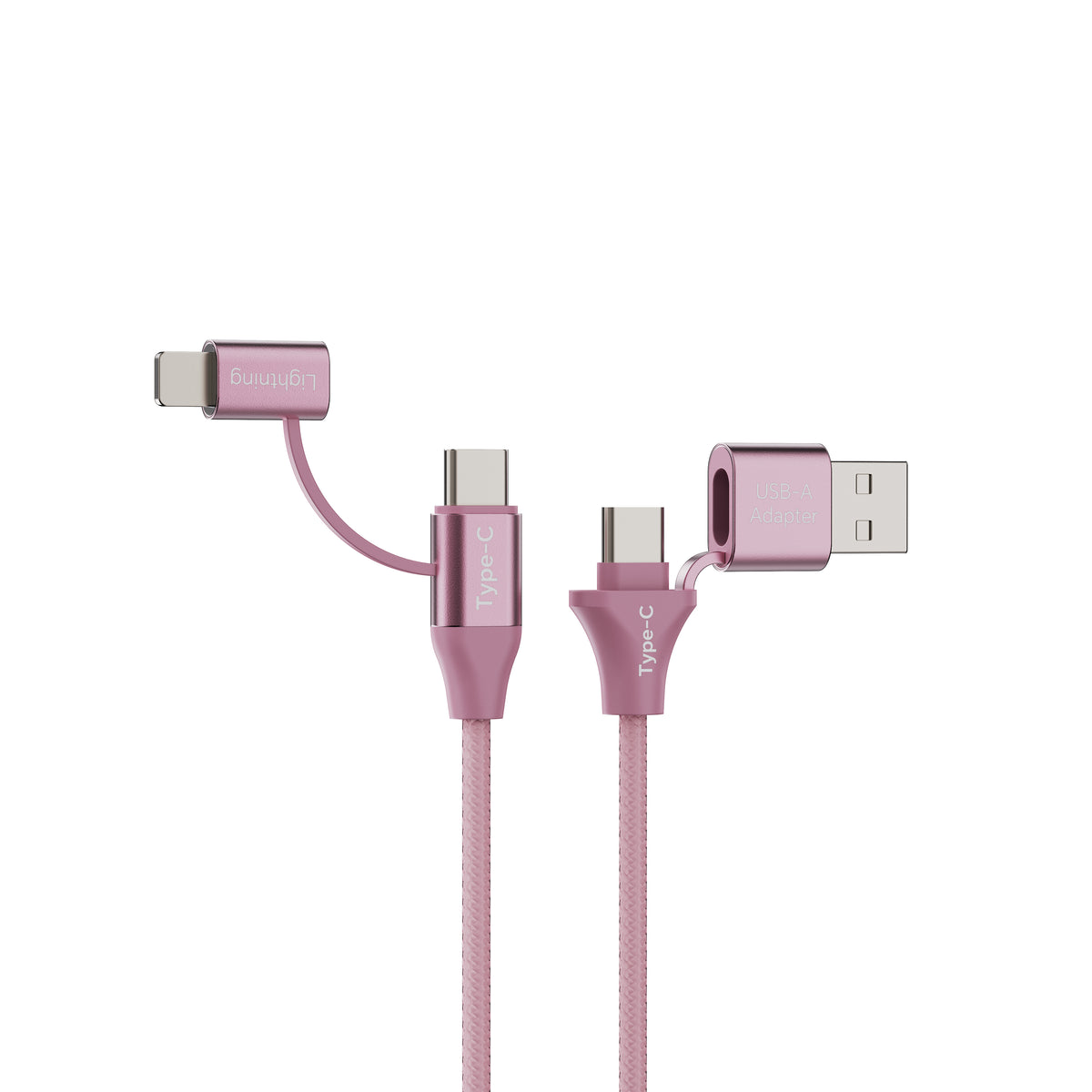 Emerald 6ft 4-in-1 Braided USB-A & Type-C to Lightning & Type-C, Fast Charging & Data Syncing Cable