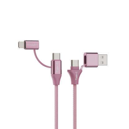 Emerald 6ft 4-in-1 Braided USB-A & Type-C to Lightning & Type-C, Fast Charging & Data Syncing Cable