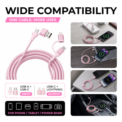 Emerald 6ft 4-in-1 Braided USB-A & Type-C to Lightning & Type-C, Fast Charging & Data Syncing Cable