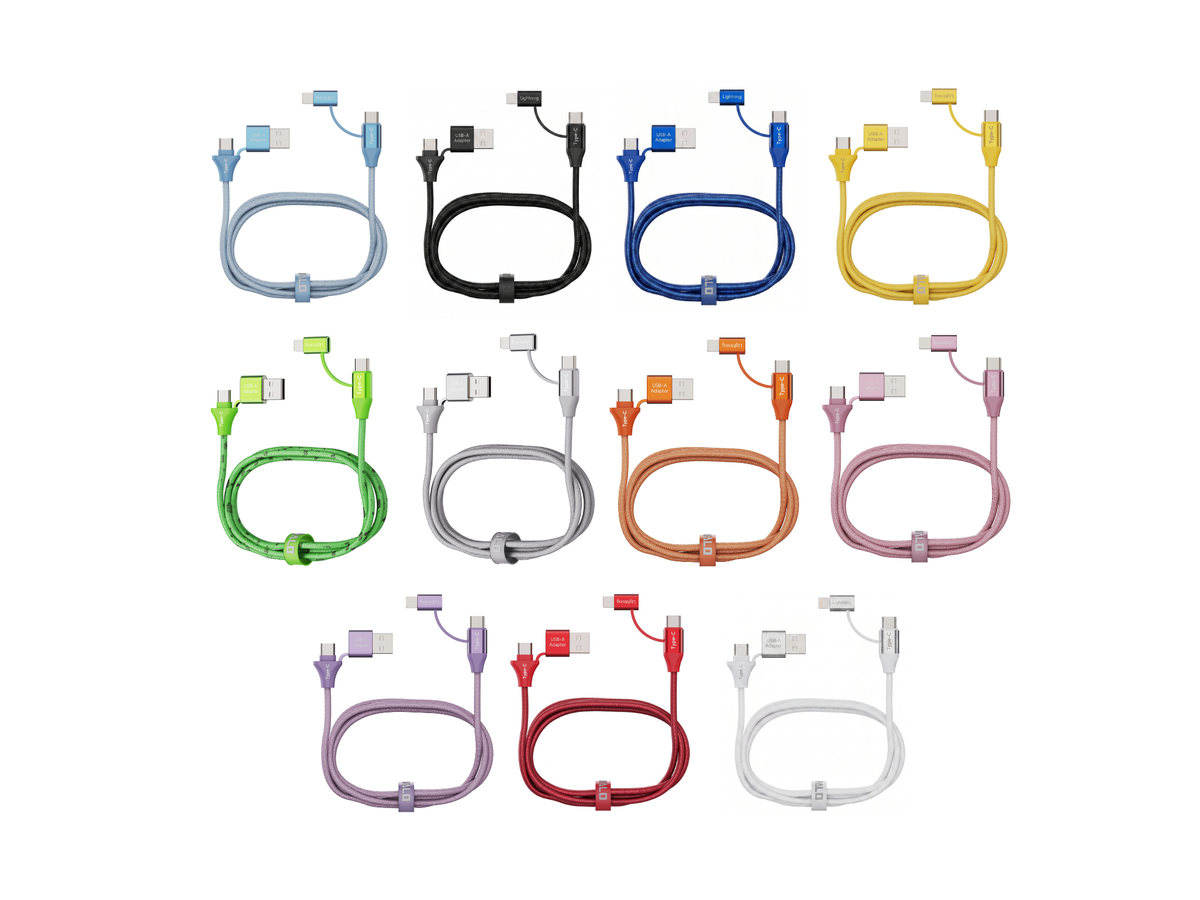 Emerald 6ft 4-in-1 Braided USB-A & Type-C to Lightning & Type-C, Fast Charging & Data Syncing Cable