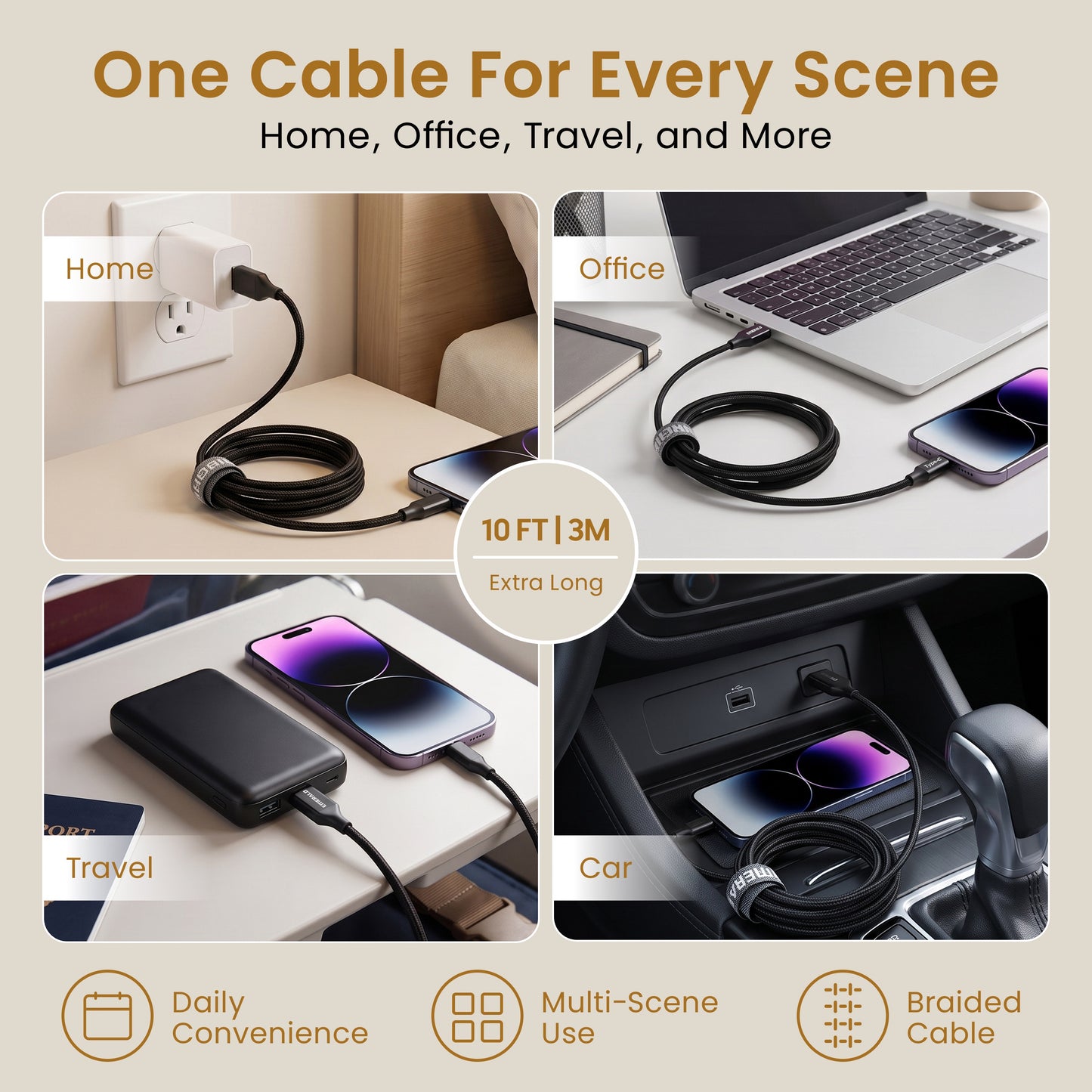 Emerald 10ft Braided USB-A to USB-C (Type-C), Fast Charging & Data Syncing Cable
