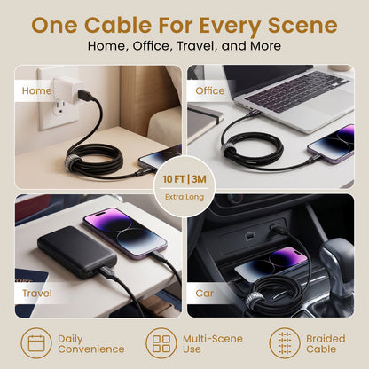 Emerald 10ft Braided USB-A to USB-C (Type-C), Fast Charging & Data Syncing Cable