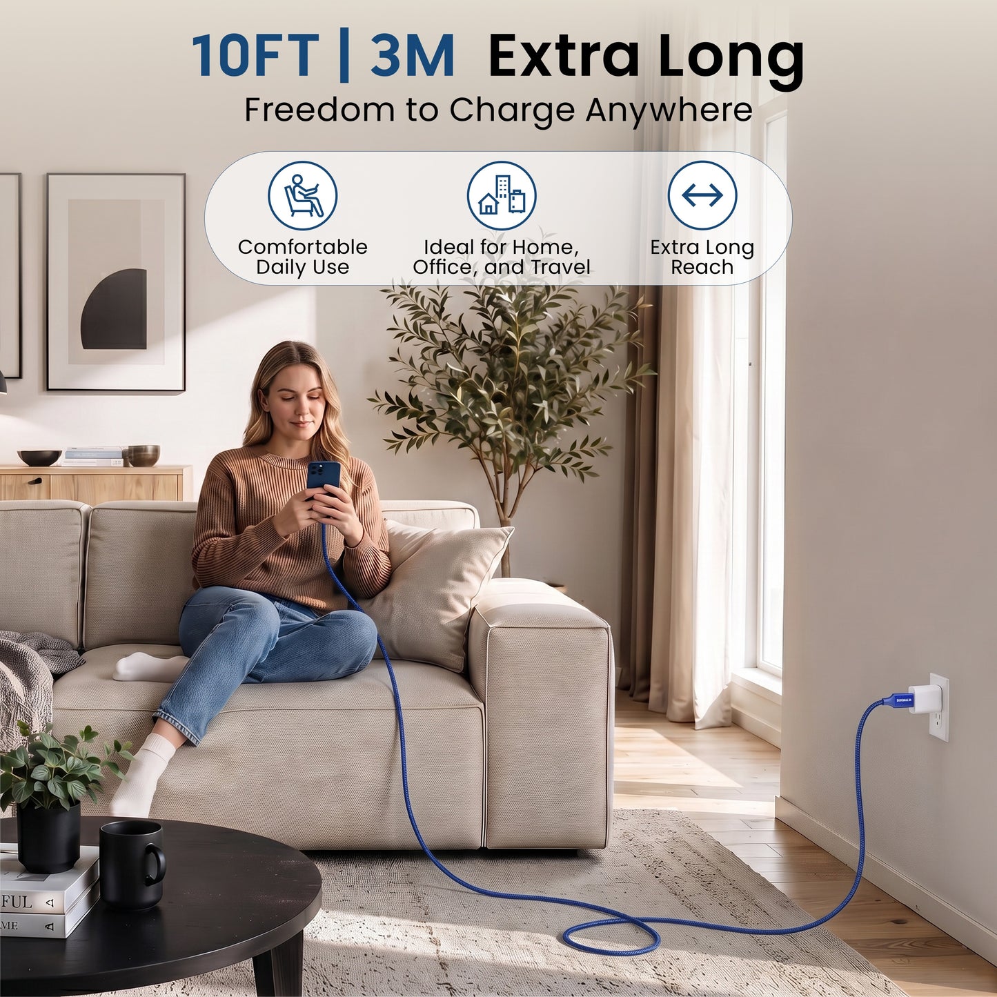 Emerald 10ft Braided USB-A to USB-C (Type-C), Fast Charging & Data Syncing Cable