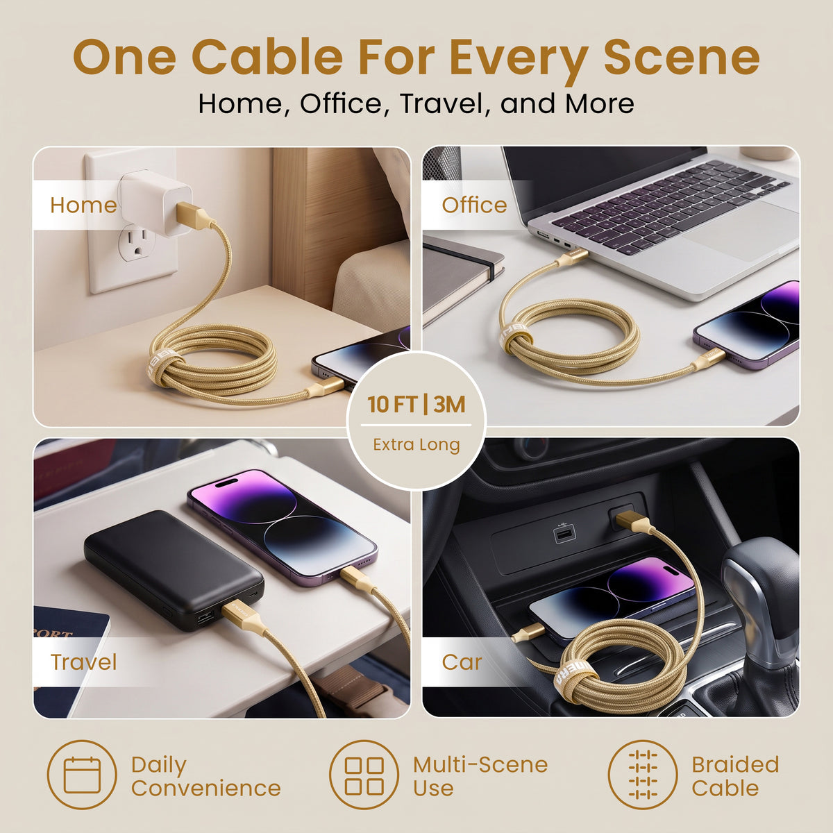 Emerald 10ft Braided USB-A to USB-C (Type-C), Fast Charging & Data Syncing Cable