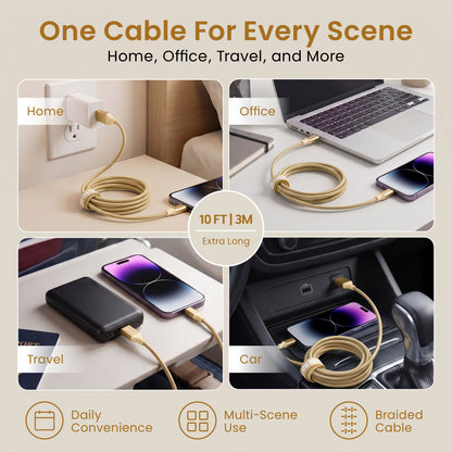 Emerald 10ft Braided USB-A to USB-C (Type-C), Fast Charging & Data Syncing Cable