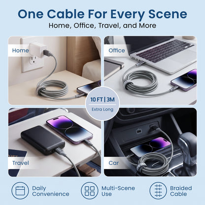 Emerald 10ft Braided USB-A to USB-C (Type-C), Fast Charging & Data Syncing Cable