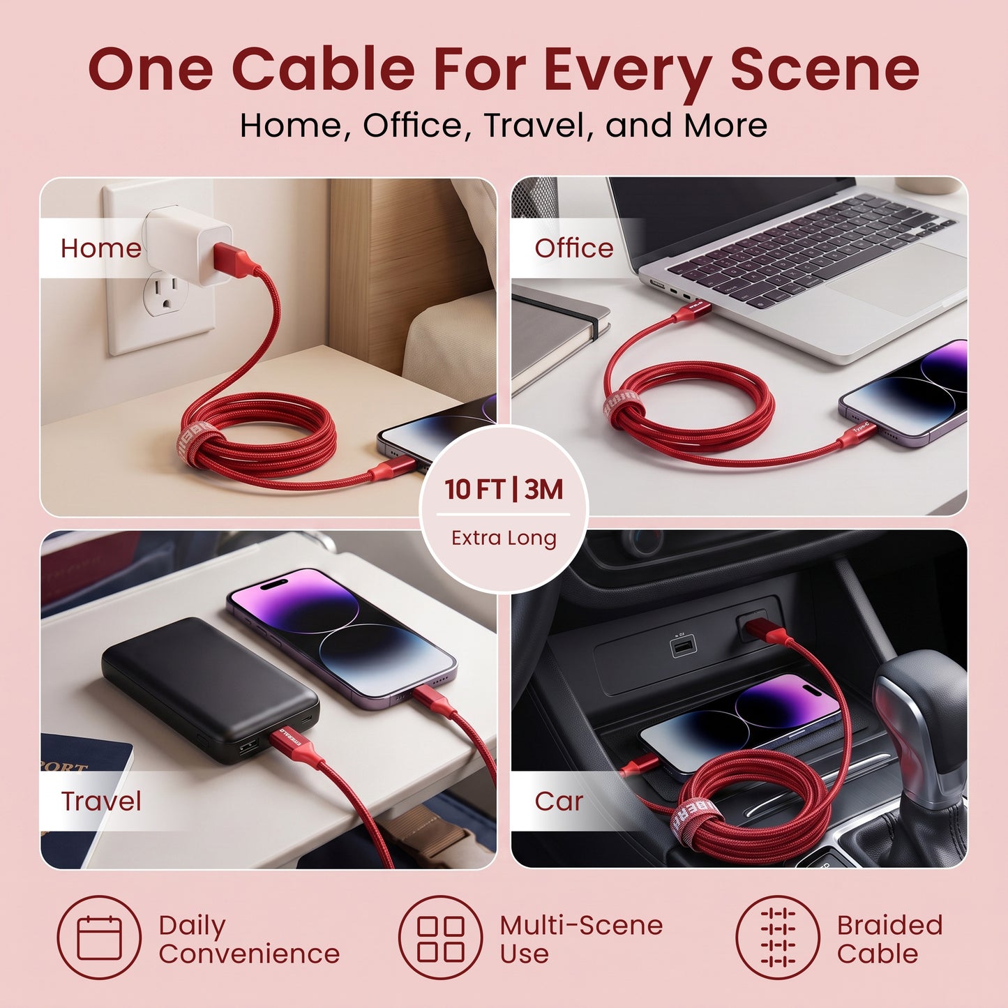 Emerald 10ft Braided USB-A to USB-C (Type-C), Fast Charging & Data Syncing Cable