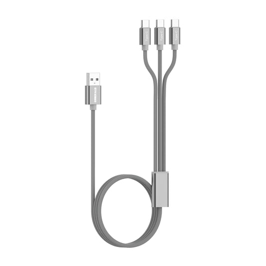 Emerald 6ft 3-in-1 Braided USB-A to Triple USB-C (Type-C), Charging & Data Syncing Cable - Grey