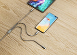 Emerald 6ft 3-in-1 Braided USB-A to Triple USB-C (Type-C), Charging & Data Syncing Cable - Grey