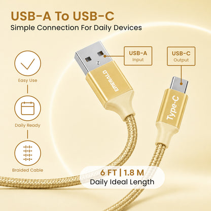 Emerald 6ft Braided USB-A to USB-C (Type-C), Fast Charging & Data Syncing Cable