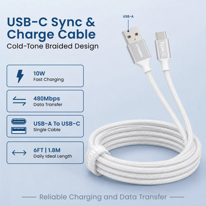 Emerald 6ft Braided USB-A to USB-C (Type-C), Fast Charging & Data Syncing Cable