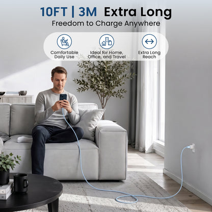 Emerald 10ft Braided USB-A to Lightning, Fast Charging & Data Syncing Cable Compatible with iPhone