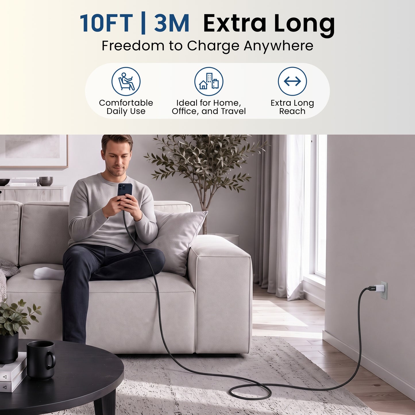 Emerald 10ft Braided USB-A to Lightning, Fast Charging & Data Syncing Cable Compatible with iPhone
