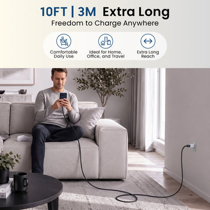 Emerald 10ft Braided USB-A to Lightning, Fast Charging & Data Syncing Cable Compatible with iPhone