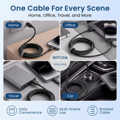 Emerald 10ft Braided USB-A to Lightning, Fast Charging & Data Syncing Cable Compatible with iPhone