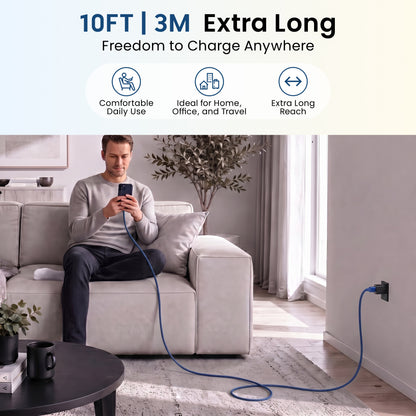 Emerald 10ft Braided USB-A to Lightning, Fast Charging & Data Syncing Cable Compatible with iPhone