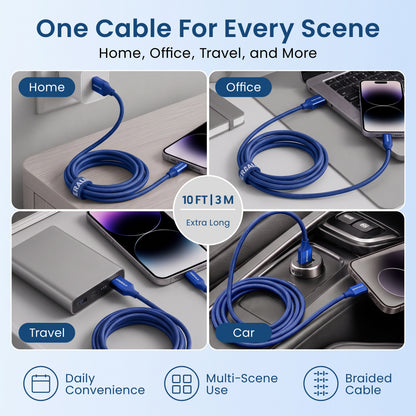Emerald 10ft Braided USB-A to Lightning, Fast Charging & Data Syncing Cable Compatible with iPhone