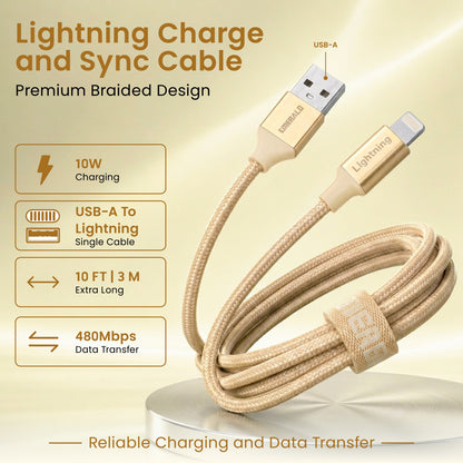 Emerald 10ft Braided USB-A to Lightning, Fast Charging & Data Syncing Cable Compatible with iPhone
