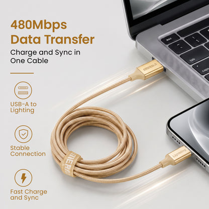 Emerald 10ft Braided USB-A to Lightning, Fast Charging & Data Syncing Cable Compatible with iPhone