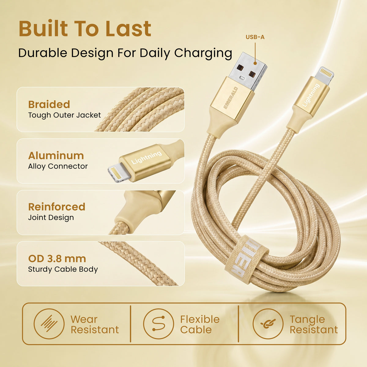 Emerald 10ft Braided USB-A to Lightning, Fast Charging & Data Syncing Cable Compatible with iPhone