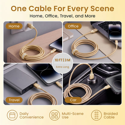 Emerald 10ft Braided USB-A to Lightning, Fast Charging & Data Syncing Cable Compatible with iPhone
