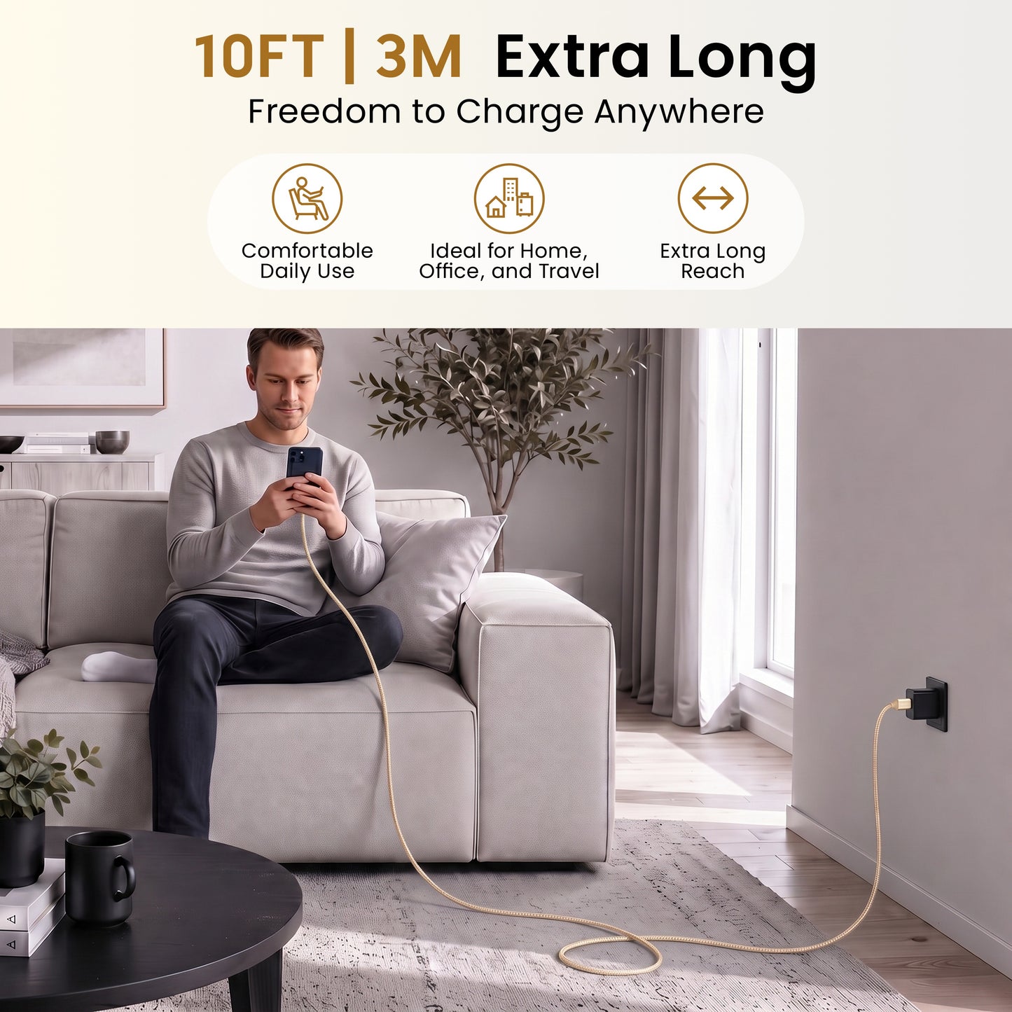 Emerald 10ft Braided USB-A to Lightning, Fast Charging & Data Syncing Cable Compatible with iPhone