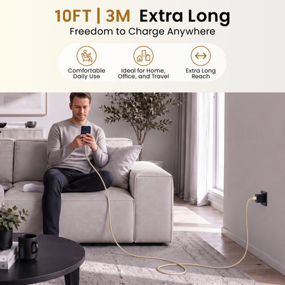 Emerald 10ft Braided USB-A to Lightning, Fast Charging & Data Syncing Cable Compatible with iPhone