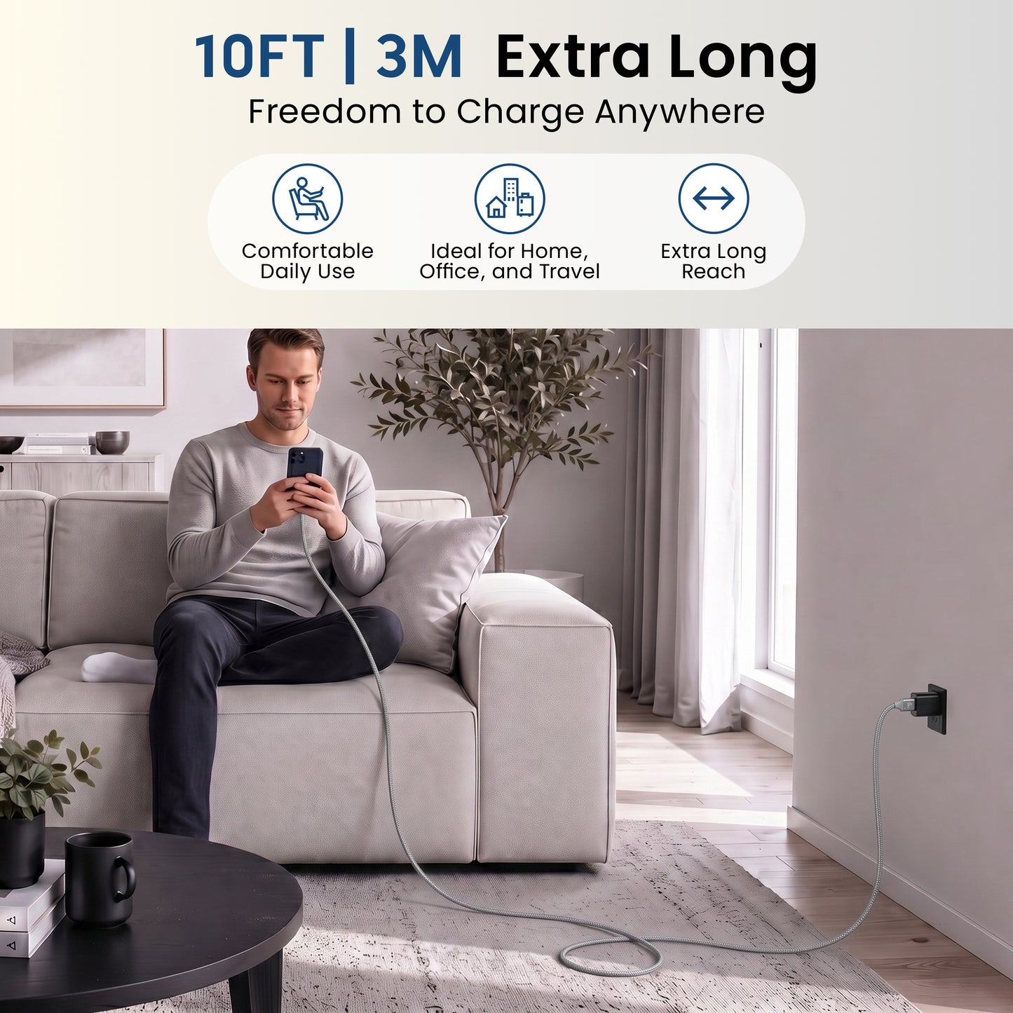 Emerald 10ft Braided USB-A to Lightning, Fast Charging & Data Syncing Cable Compatible with iPhone