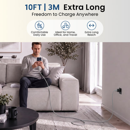 Emerald 10ft Braided USB-A to Lightning, Fast Charging & Data Syncing Cable Compatible with iPhone