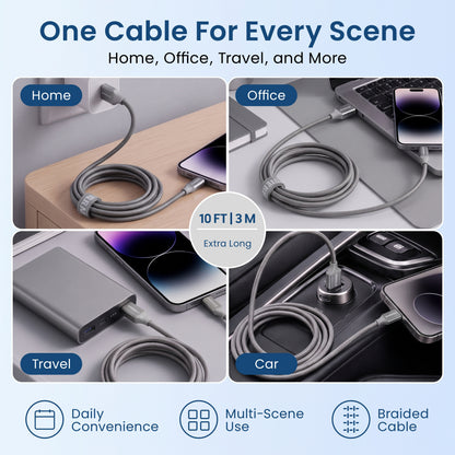 Emerald 10ft Braided USB-A to Lightning, Fast Charging & Data Syncing Cable Compatible with iPhone