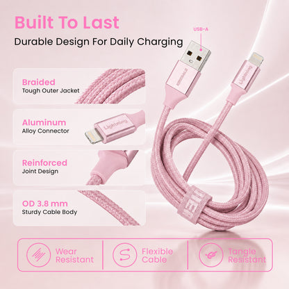 Emerald 10ft Braided USB-A to Lightning, Fast Charging & Data Syncing Cable Compatible with iPhone