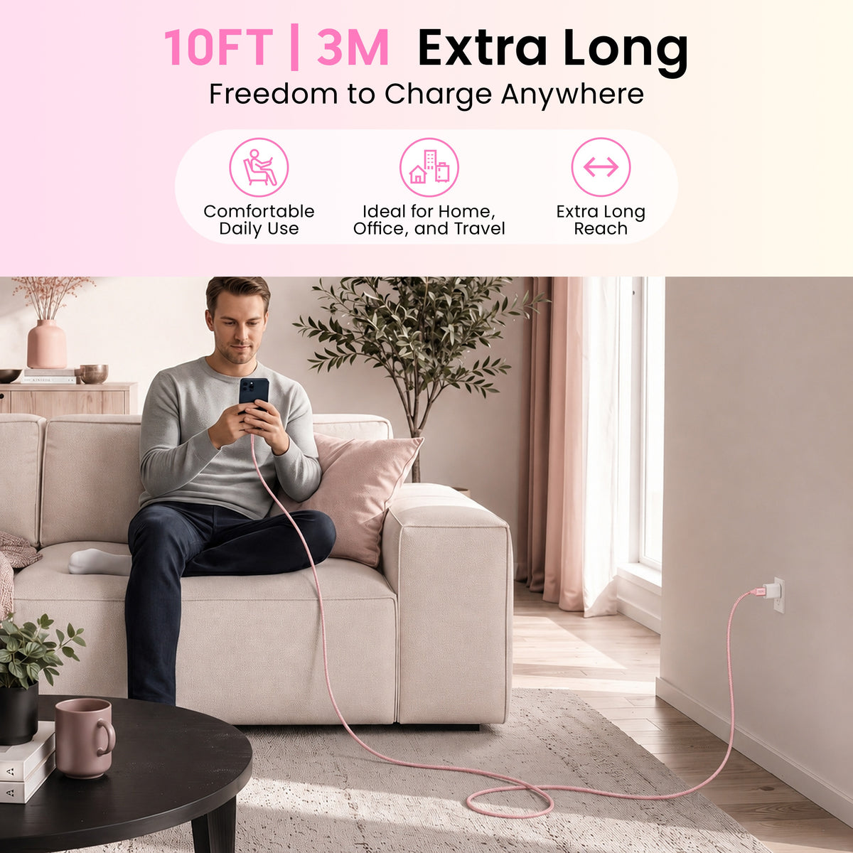 Emerald 10ft Braided USB-A to Lightning, Fast Charging & Data Syncing Cable Compatible with iPhone