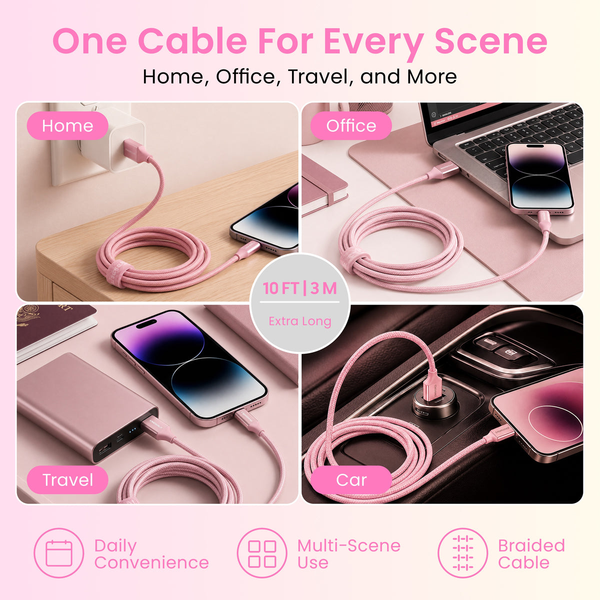 Emerald 10ft Braided USB-A to Lightning, Fast Charging & Data Syncing Cable Compatible with iPhone