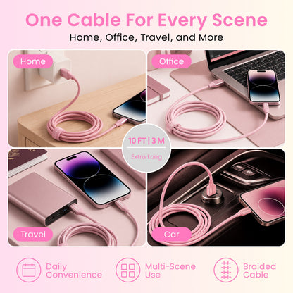 Emerald 10ft Braided USB-A to Lightning, Fast Charging & Data Syncing Cable Compatible with iPhone