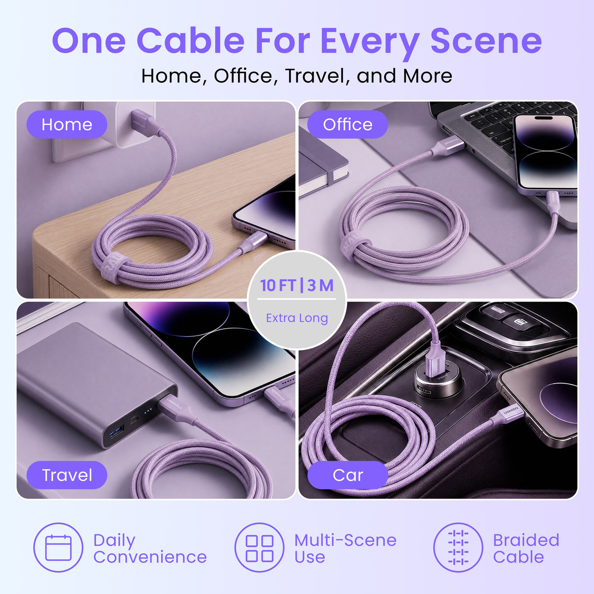 Emerald 10ft Braided USB-A to Lightning, Fast Charging & Data Syncing Cable Compatible with iPhone