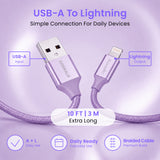 Emerald 10ft Braided USB-A to Lightning, Fast Charging & Data Syncing Cable Compatible with iPhone