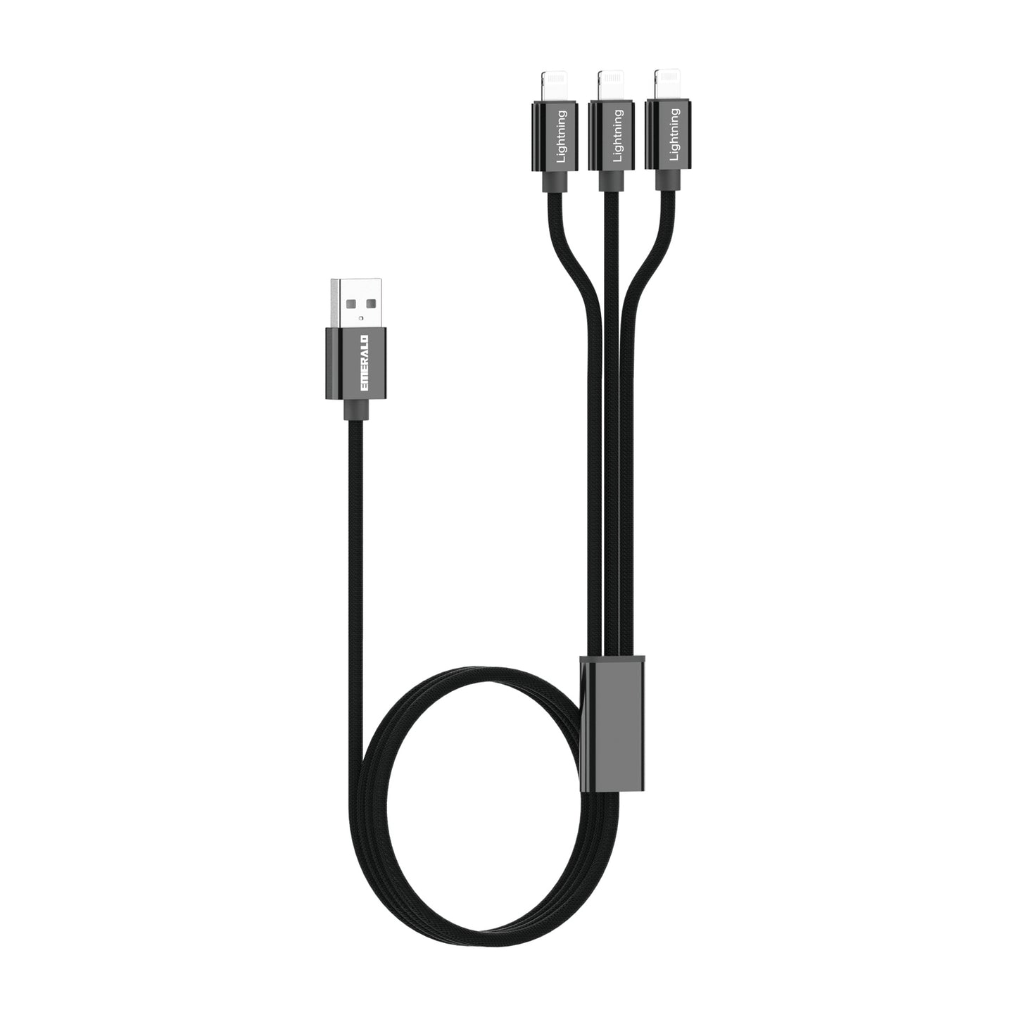 Emerald 6ft 3-in-1 Braided USB-A to Triple Lightning, Charging & Data Syncing Cable - Black