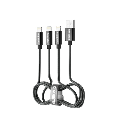 Emerald 6ft 3-in-1 Braided USB-A to Triple Lightning, Charging & Data Syncing Cable - Black
