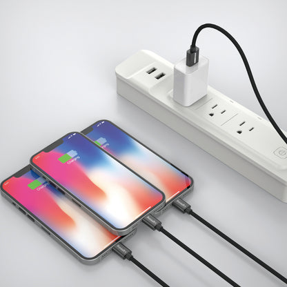 Emerald 6ft 3-in-1 Braided USB-A to Triple Lightning, Charging & Data Syncing Cable - Black