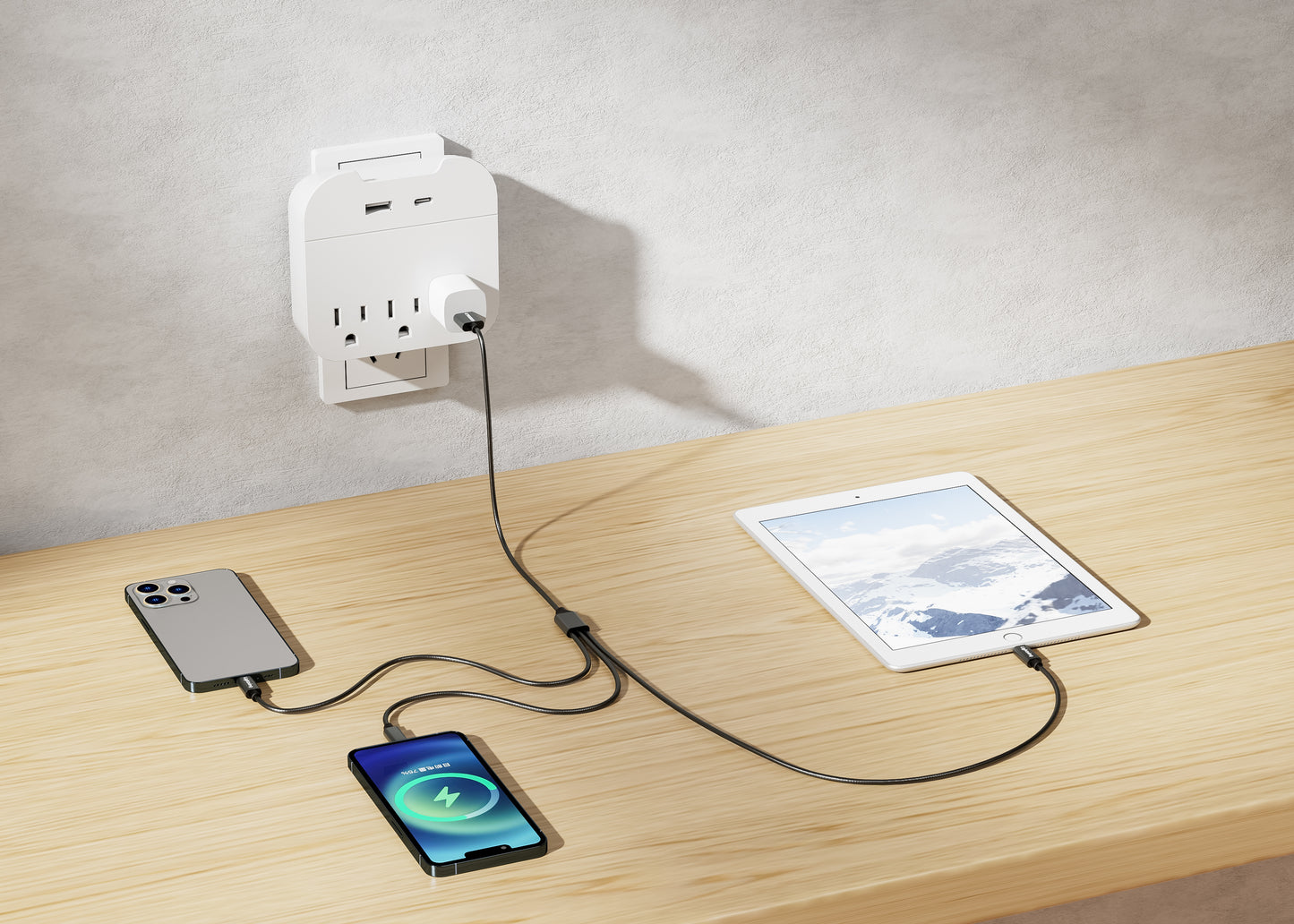 Emerald 6ft 3-in-1 Braided USB-A to Triple Lightning, Charging & Data Syncing Cable - Black