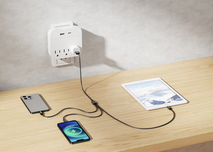 Emerald 6ft 3-in-1 Braided USB-A to Triple Lightning, Charging & Data Syncing Cable - Black
