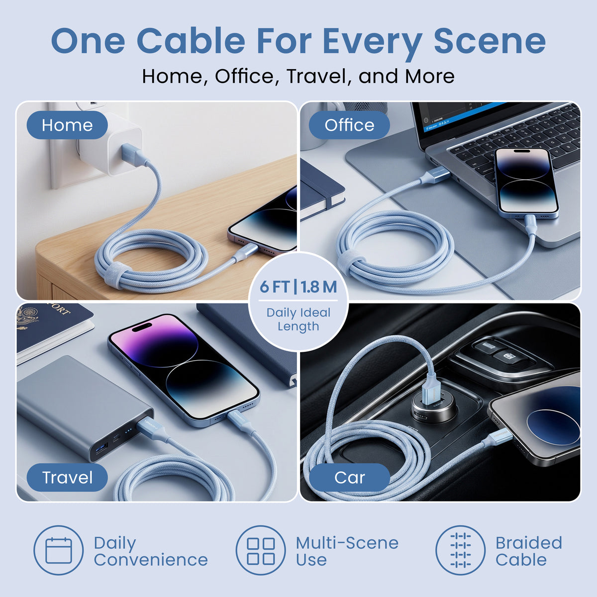 Emerald 6ft Braided USB-A to Lightning, Fast Charging & Data Syncing Cable Compatible with iPhone