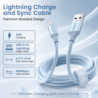 Emerald 6ft Braided USB-A to Lightning, Fast Charging & Data Syncing Cable Compatible with iPhone