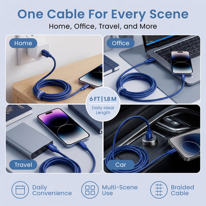 Emerald 6ft Braided USB-A to Lightning, Fast Charging & Data Syncing Cable Compatible with iPhone