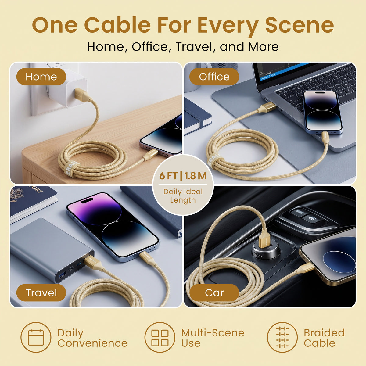 Emerald 6ft Braided USB-A to Lightning, Fast Charging & Data Syncing Cable Compatible with iPhone
