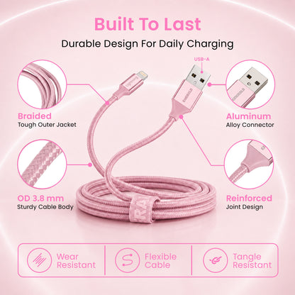 Emerald 6ft Braided USB-A to Lightning, Fast Charging & Data Syncing Cable Compatible with iPhone