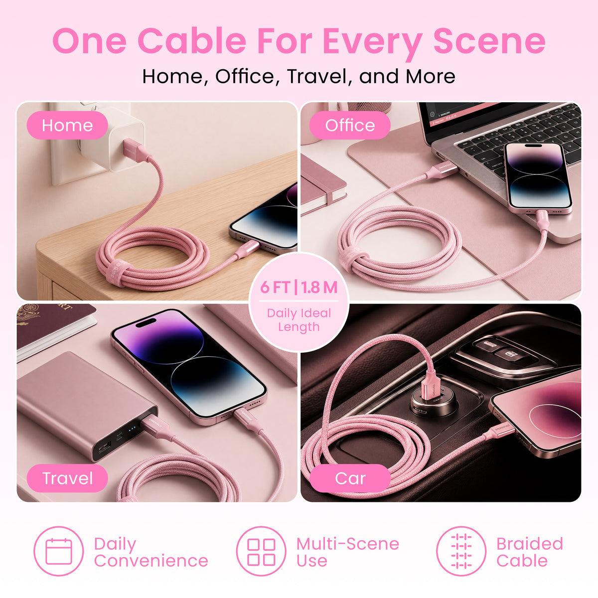 Emerald 6ft Braided USB-A to Lightning, Fast Charging & Data Syncing Cable Compatible with iPhone