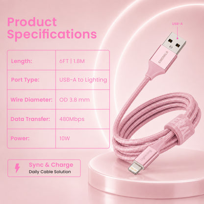 Emerald 6ft Braided USB-A to Lightning, Fast Charging & Data Syncing Cable Compatible with iPhone