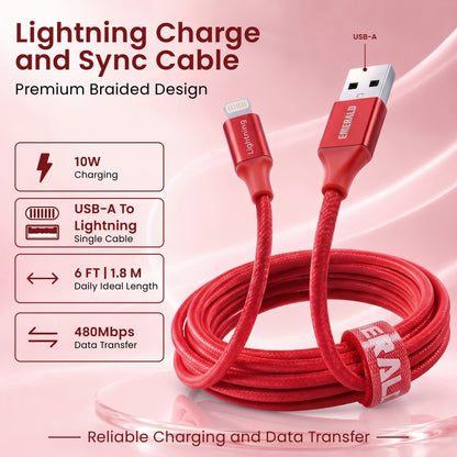 Emerald 6ft Braided USB-A to Lightning, Fast Charging & Data Syncing Cable Compatible with iPhone