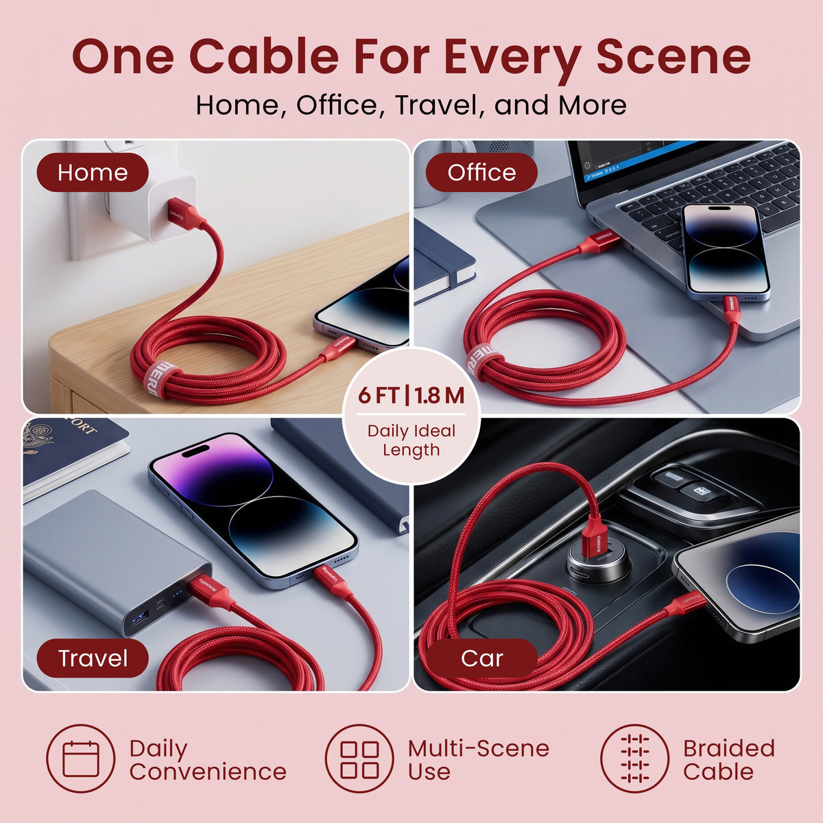 Emerald 6ft Braided USB-A to Lightning, Fast Charging & Data Syncing Cable Compatible with iPhone